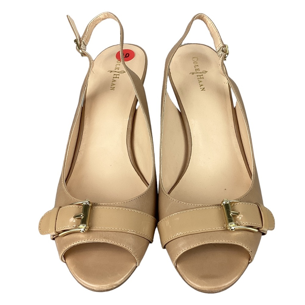 Cole Haan Tan Leather Slingback Peep Toe Pumps open toe